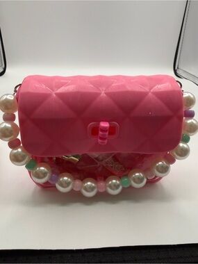 Pink Quilted Mini Purse with Pearl Beaded Strap
